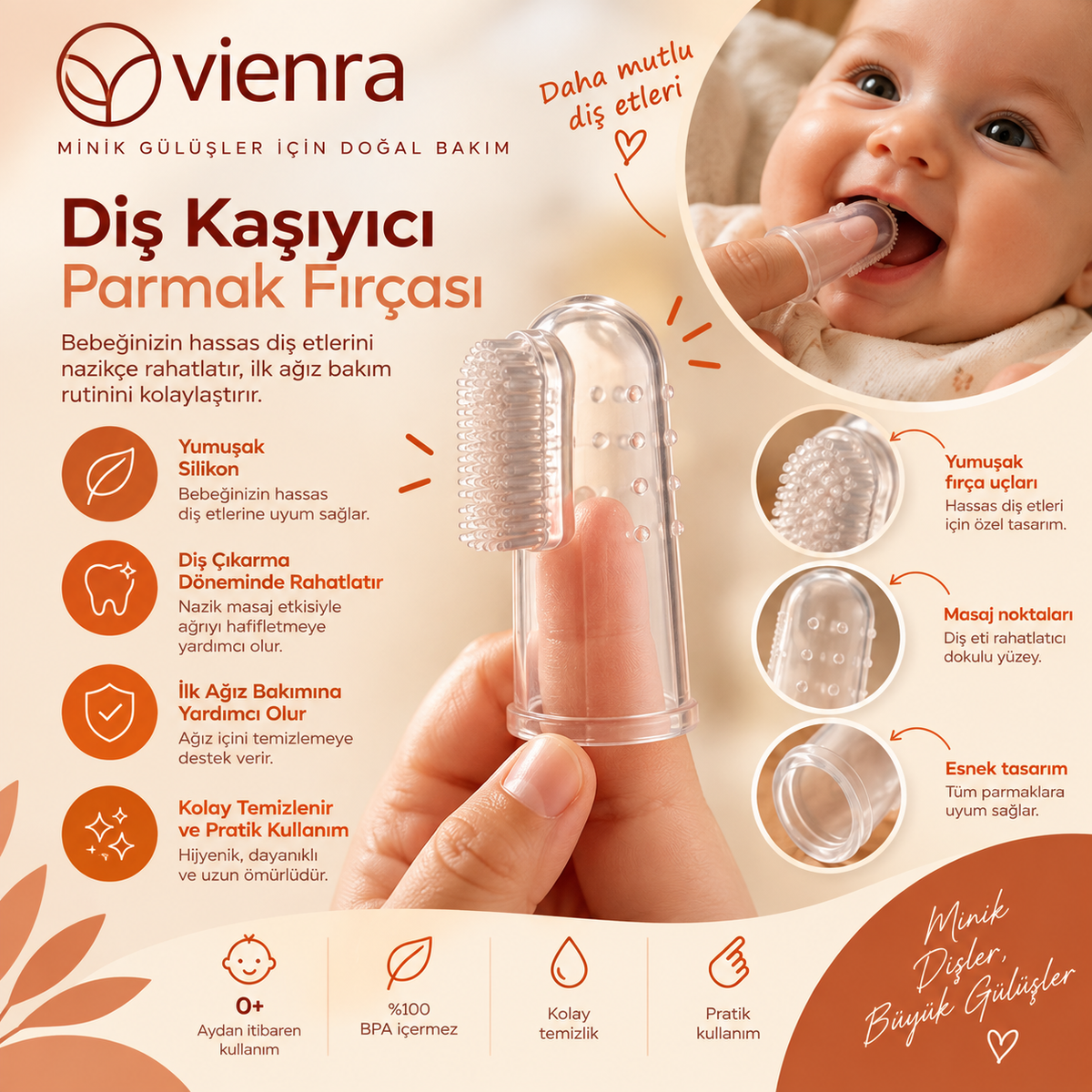 🦷 Vienra Diş Kaşıyıcı Parmak Fırçası